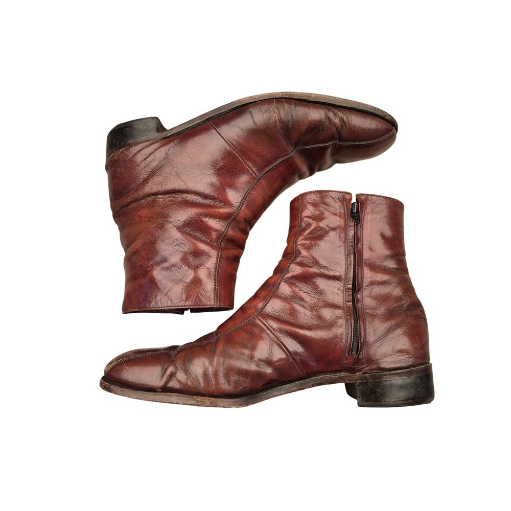 Florsheim Imperial Brown Leather Side Zip Duke‎ Bike Toe Dress Boots Sz 14 D VTG